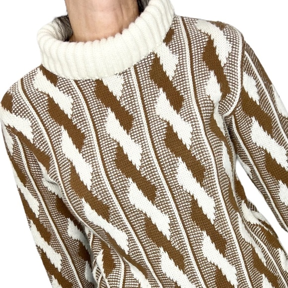Vintage 60s 70s cream brown 100% Hi-Bulk Orlon turtleneck sweater - Picture 4 of 11